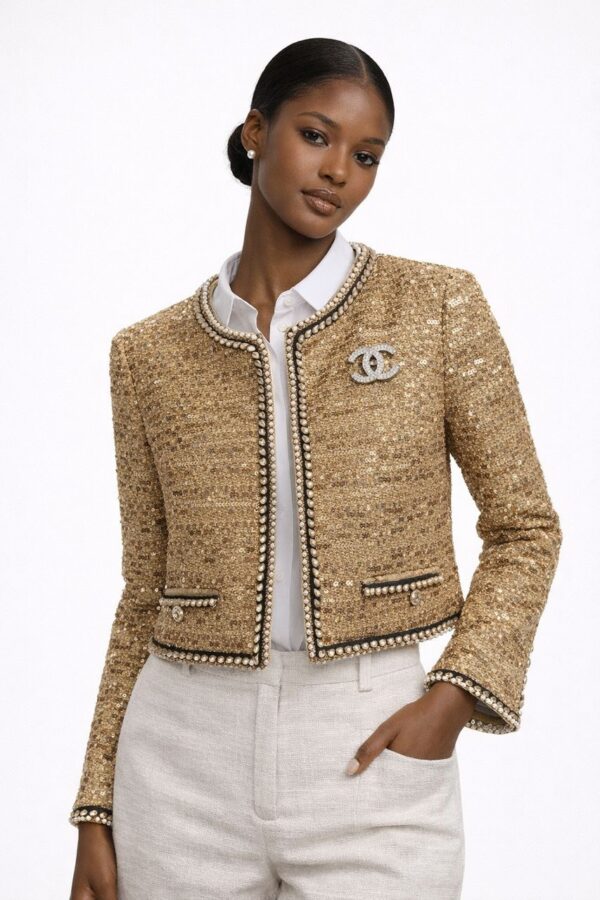 Opulence Gold Sequin Pearl-Embellished Jacket - Image 2
