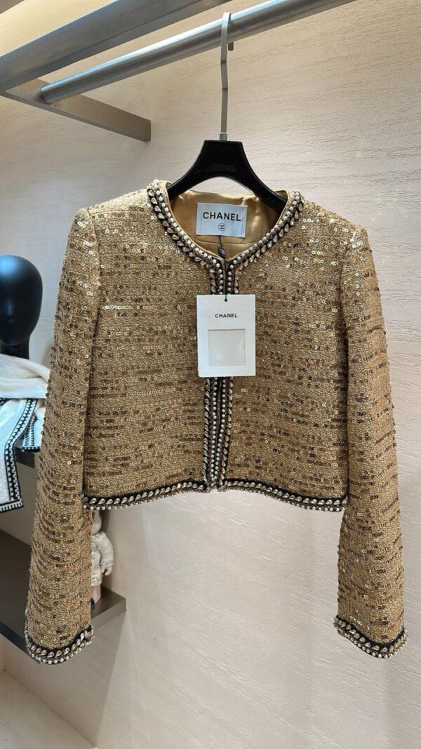 Opulence Gold Sequin Pearl-Embellished Jacket - Image 3