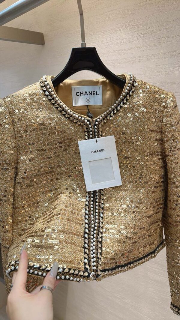 Opulence Gold Sequin Pearl-Embellished Jacket - Image 4