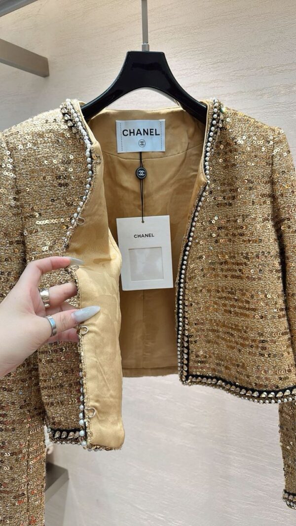 Opulence Gold Sequin Pearl-Embellished Jacket - Image 7