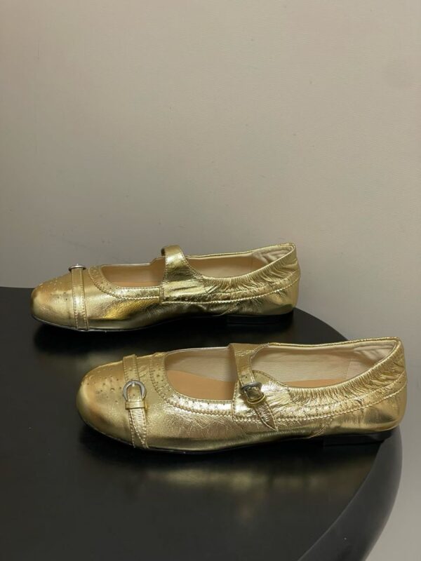 Contemporary Gold Buckle Ballet Flats - Image 2
