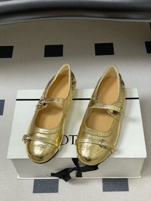 Contemporary Gold Buckle Ballet Flats - Image 4