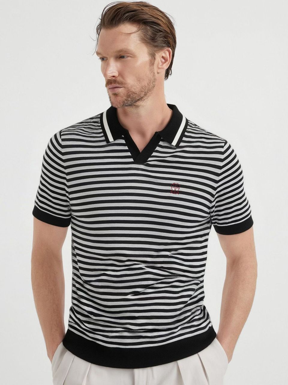 Brunello 1 Brunello Cucinelli Striped Knit Polo Shirt (Luxury Casual Edition) - Image 1