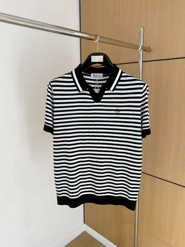 Brunello Cucinelli Striped Knit Polo Shirt (Luxury Casual Edition) - Image 3