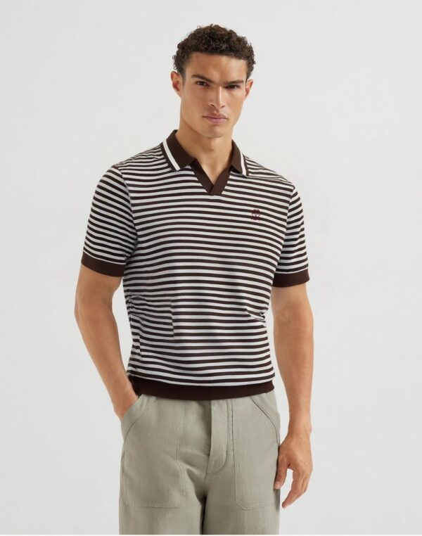 Brunello Cucinelli Striped Knit Polo Shirt (Luxury Casual Edition) - Image 4