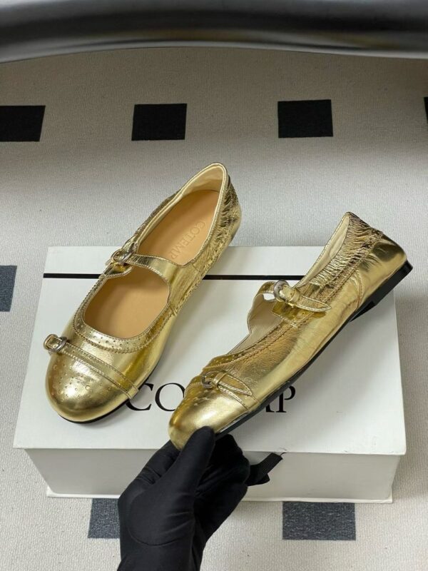 Contemporary Gold Buckle Ballet Flats - Image 3