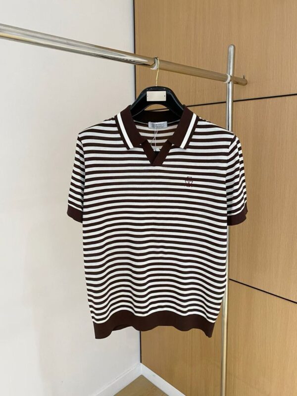 Brunello Cucinelli Striped Knit Polo Shirt (Luxury Casual Edition) - Image 5