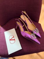 Valentino- VLogo Crystal Slingback Pumps – Metallic Plum - Image 3