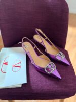 Valentino- VLogo Crystal Slingback Pumps – Metallic Plum - Image 5