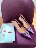 Valentino- VLogo Crystal Slingback Pumps – Metallic Plum - Image 6