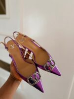 Valentino- VLogo Crystal Slingback Pumps – Metallic Plum - Image 7