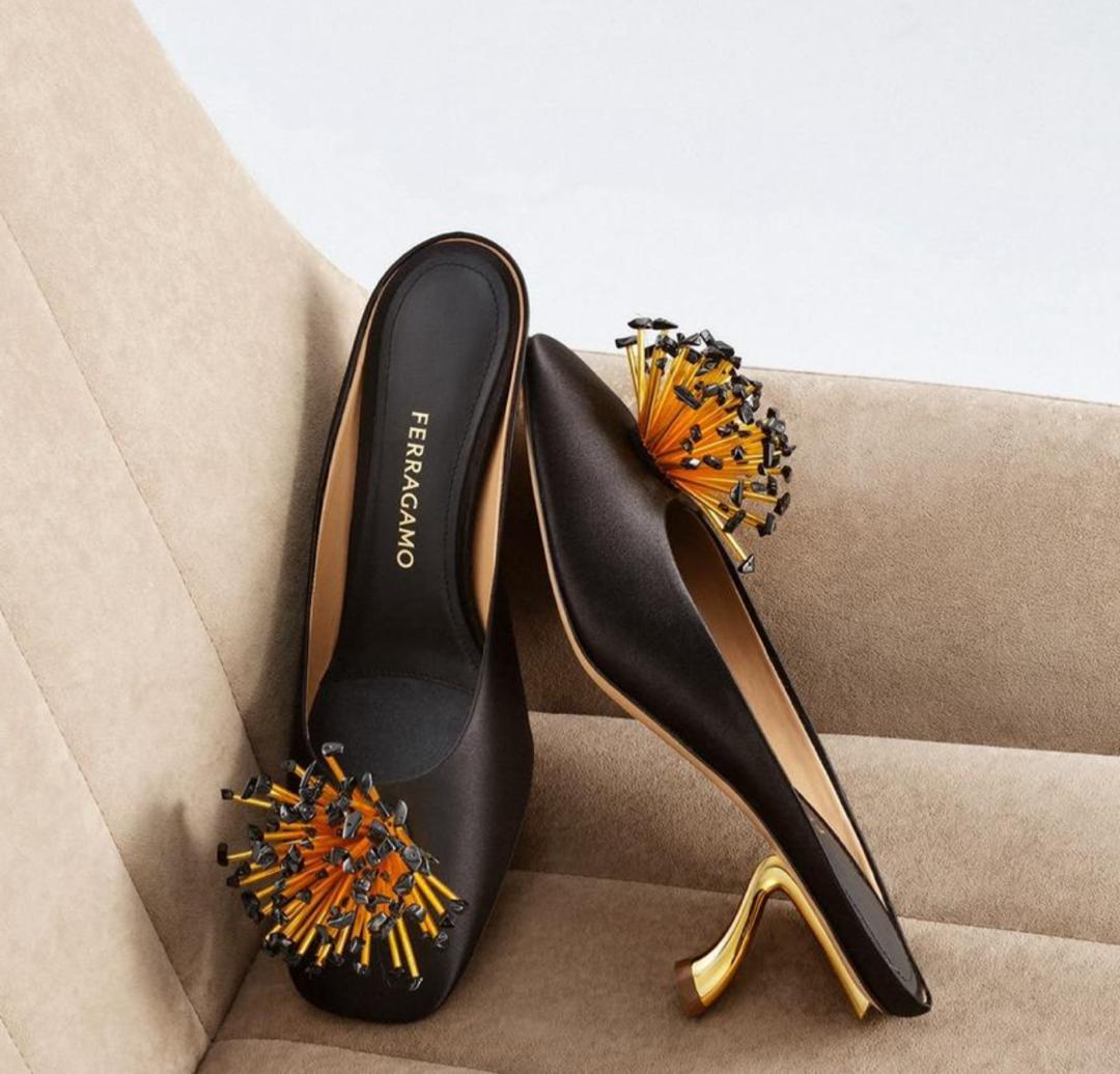 ferragamo mules 1 Ferragamo Embellished Sculptural Mule Heels - Image 1